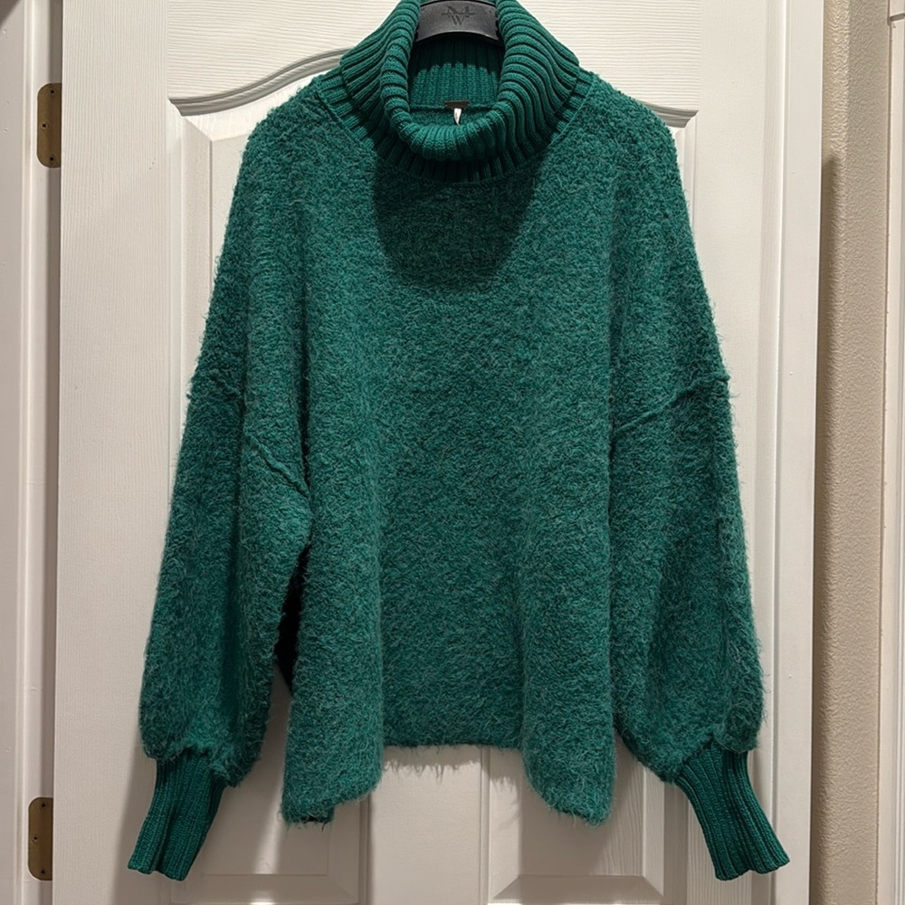 Free People Oversized Green Cowl Neck Sweater